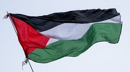 Die Flagge von Palästina wird bei einer propalästinensischen Kundgebung geschwenkt. / Foto: Monika Skolimowska/dpa