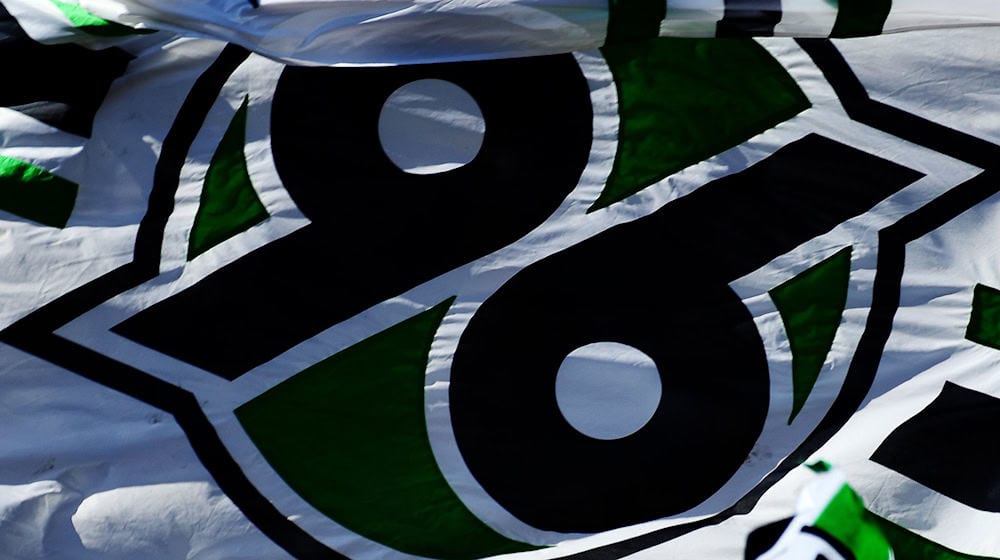 Das Logo von Hannover 96 ist auf einer Flagge zu sehen. / Foto: Swen Pförtner/dpa/Symbolbild