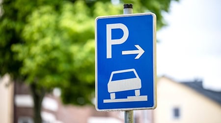Ein Verkehrszeichen erlaubt das aufgesetzte Parken dem Gehweg. / Foto: Sina Schuldt/dpa