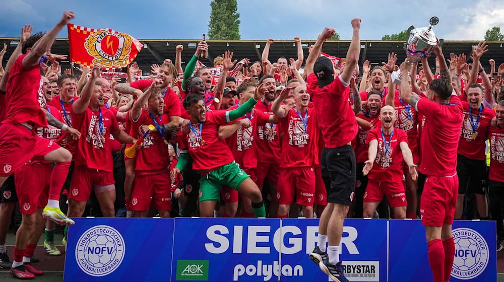 Energie Cottbus stieg in der vergangenen Saison direkt in die 3. Liga auf. / Foto: Soeren Stache/dpa