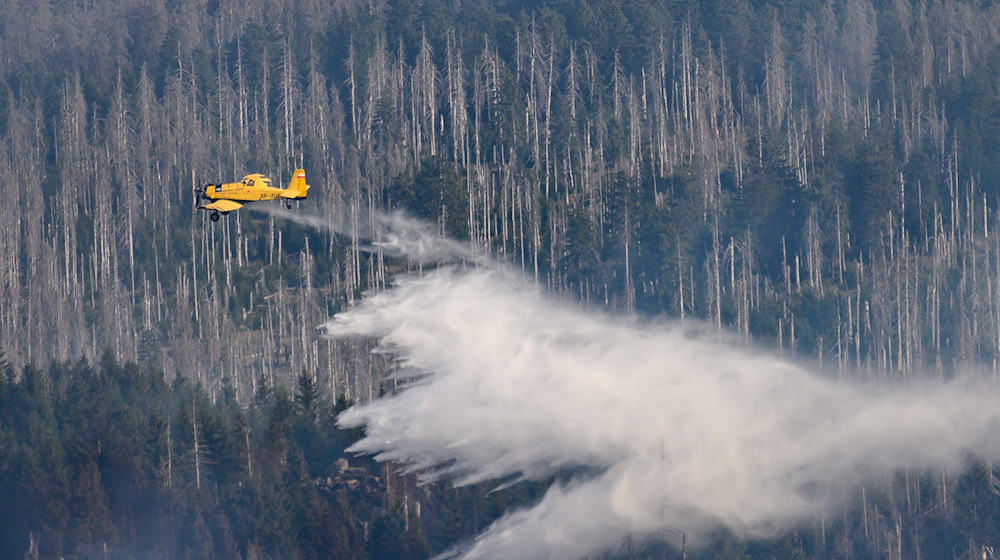 Flugzeuge und Hubschrauber sollen noch bis Sonntagabend im Einsatz sein. / Foto: Swen Pförtner/dpa