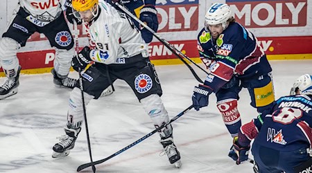 Miha Verlic (l) erzielte das 1:0 für Bremerhaven. / Foto: Andreas Gora/dpa