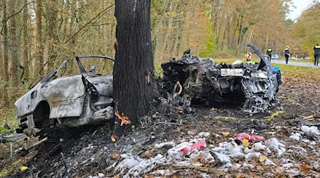 Bei einem Verkehrsunfall in Meppen blieben vom verunfallten Auto nur noch Trümmerteile übrig.  / Foto: ---/NWM-TV/dpa