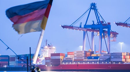 Auf einem Schiff im Hamburger Hafen weht die deutsche Flagge. (Archivbild) / Foto: Daniel Bockwoldt/dpa