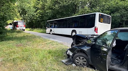 Auf dem Weg zur Schule stoßen ein Schulbus und ein Pkw im Emsland zusammen. Drei Kinder werden leicht verletzt.  / Foto: Matthias Brüning/dpa