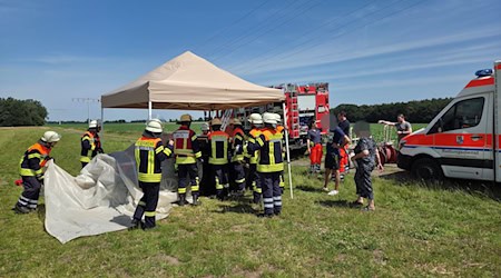 Drei Jungen sitzen bei großer Hitze im Auto und kommen nicht heraus. Die Feuerwehr zerstört schließlich eine Scheibe.   / Foto: Jonas Hermonies/Freiw. Feuerwehren Visselhövede/dpa