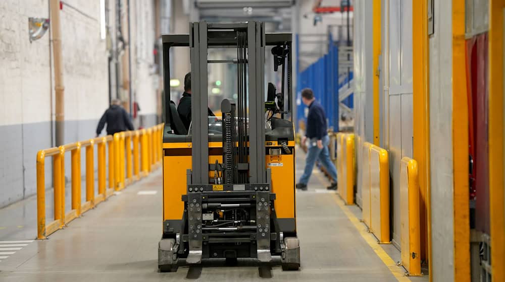 Ein Gabelstapler fährt durch die Werkshalle der Jungheinrich AG. (Archivbild)  / Foto: Marcus Brandt/dpa