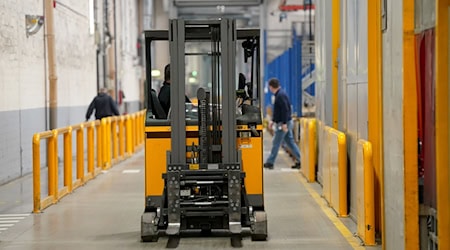 Ein Gabelstapler fährt durch die Werkshalle der Jungheinrich AG. (Archivbild)  / Foto: Marcus Brandt/dpa