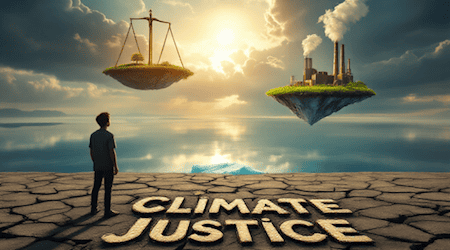 Symbolbild Internationaler Gerichtshof - Klimagerechtigkeit und Klimaschutz / KI generiert mit FLUX