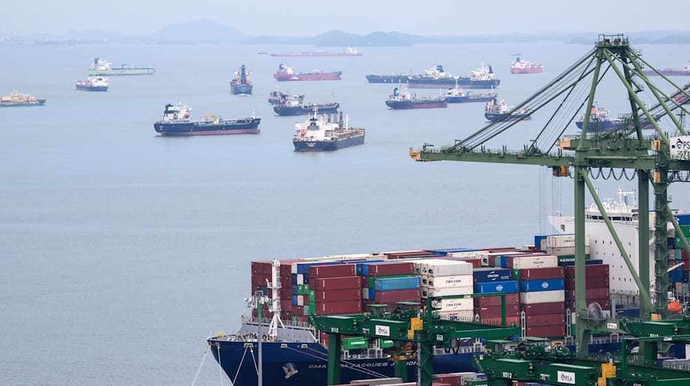 Vor Singapur warten Handelsschiffe. (Archivbild)  / Foto: Bernd von Jutrczenka/dpa