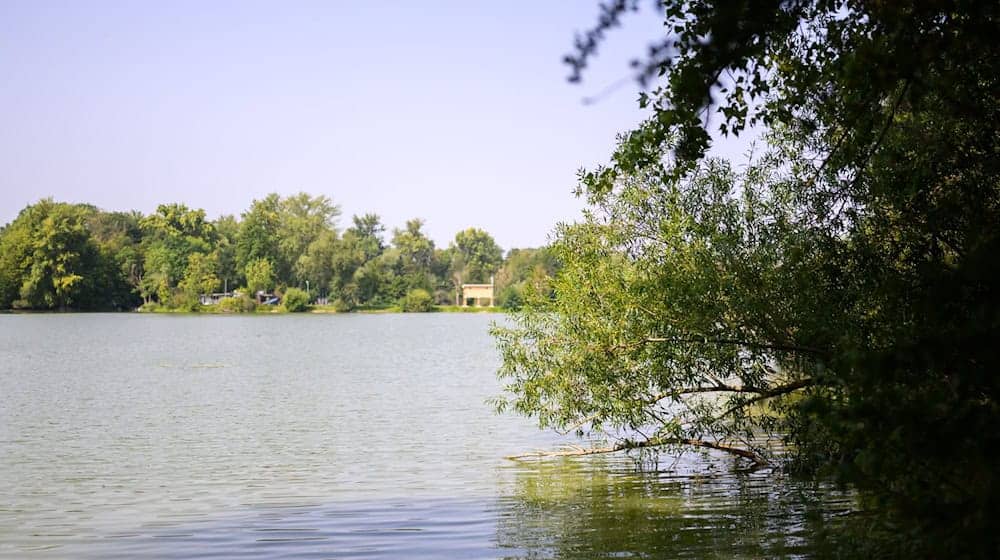 Blick auf den Großen Teich der Ricklinger Kiesteiche. Die Region Hannover hat für das Gewässer wegen erhöhter Konzentration von Blaualgen ein Badeverbot ausgesprochen. / Foto: Julian Stratenschulte/dpa