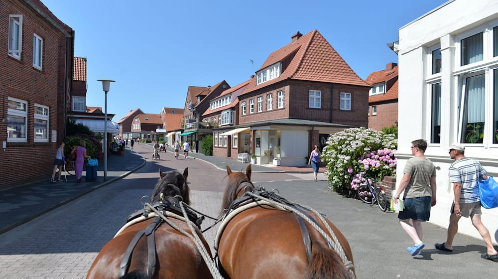 Pferdefuhrwerke prägen bislang das Bild auf der autofreien Nordseeinsel Juist. (Archivbild) / Foto: Carmen Jaspersen/dpa