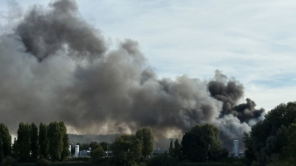 Eine große Rauchwolke breitet sich über einem Gewerbegebiet hinter dem Müggenburger Kanal aus.  / Foto: Daniel Bockwoldt/dpa
