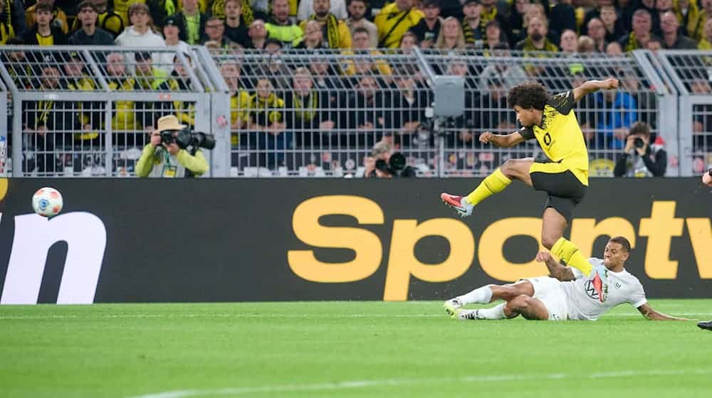 Brachte den BVB mit einem fulminanten Schuss in Führung: Karim Adeyemi. / Foto: Bernd Thissen/dpa