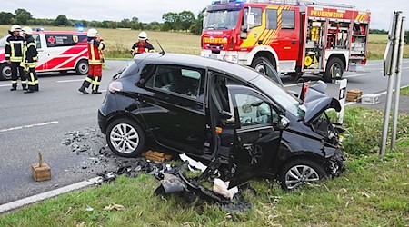 Bei dem Unfall in Sulingen verletzten sich drei Menschen schwer, zudem starb ein Hund. / Foto: Thomas Lindemann/Nord-West-Media TV/dpa
