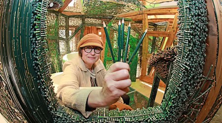 Eine halbe Million Stifte, eine Idee: Das «Bleistifthaus» in Osterode verbindet Handwerk, Kunst und Virtual Reality. / Foto: Matthias Bein/dpa
