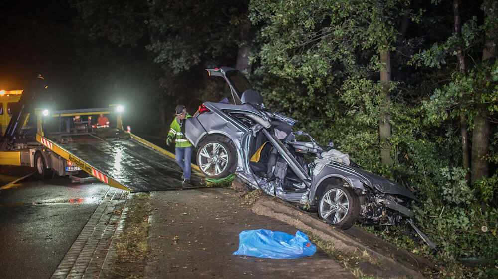 Beim vierten Baum soll das Auto zum Stehen gekommen sein. / Foto: Sebastian Peters/NEWS5/dpa