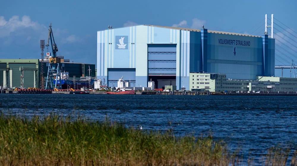 In der großen Schiffbauhalle in Stralsund soll ab kommendem Jahr nach längerer Zeit wieder an einem großen Schiffsneubau gearbeitet werden. (Archivbild) / Foto: Stefan Sauer/dpa