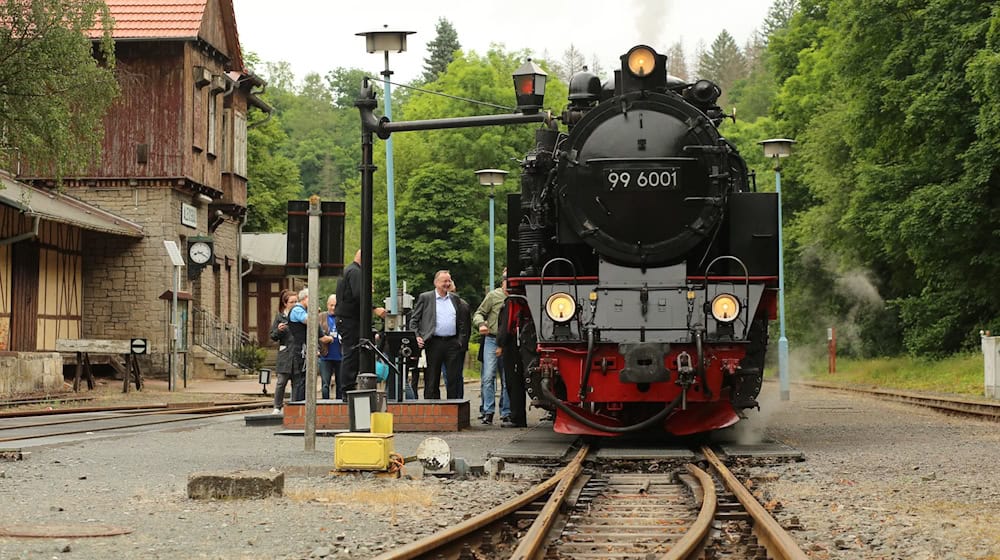 Am Bahnhof Alexisbad fahren Züge der Harzer Schmalspurbahnen vorbei. (Archivbild) / Foto: Matthias Bein/dpa-Zentralbild/ZB