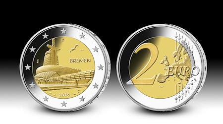 Auf einer neuen Zwei-Euro-Gedenkmünze ist das Klimahaus Bremerhaven zu sehen. (Handout) / Foto: Hans-Jürgen Fuchs/Deutsche Bundesbank/dpa