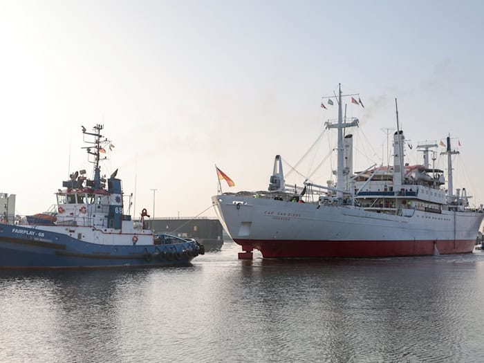 Nach einem Werftaufenthalt wird die «Cap San Diego» Ende März nach Hamburg zurückkehren. / Foto: Focke Strangmann/dpa