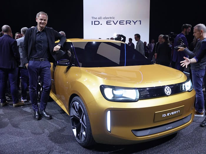 Das Einstiegsmodell ID.Every1 soll das erste VW-Auto mit der zusammen mit Rivian entwickelten Elektronik-Architektur werden. (Archivbild) / Foto: Rolf Vennenbernd/dpa