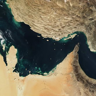 Auf der Satellitenaufnahme sind der Persische Golf, die Straße von Hormus und der Golf von Oman zu sehen. (Archivbild)  / Foto: -/The Visible Earth/NASA/dpa