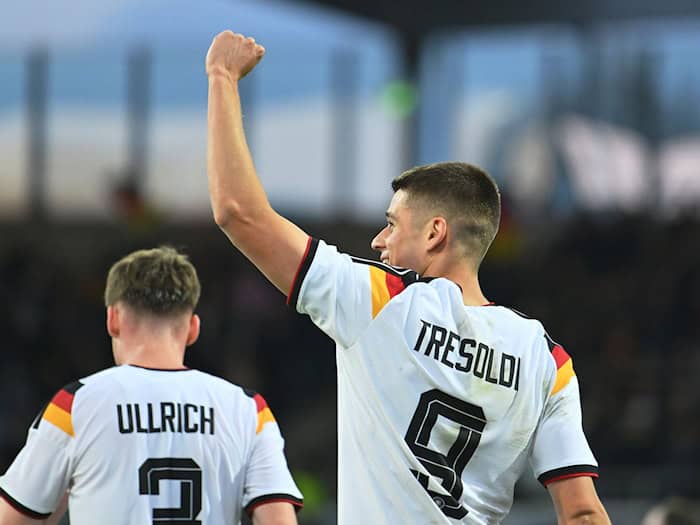 Jubelt bei der U21 - und bald auch im Nagelsmann-Team? Nicolò Tresoldi. / Foto: Swen Pförtner/dpa