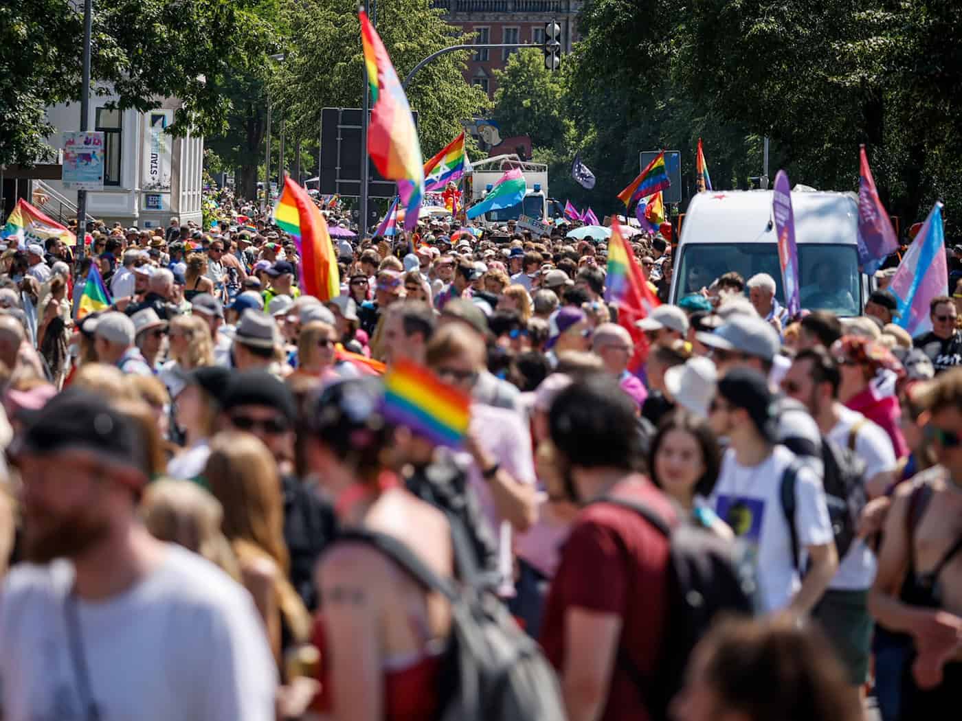 Viele Teilnehmer liefen im vergangenen Jahr beim Umzug zum Christopher Street Day in Oldenburg. Queere Menschen werden immer wieder verbal oder sogar körperlich angegriffen. (Archivbild)  / Foto: Focke Strangmann/dpa