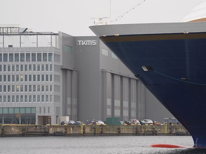 Der Marineschiffbauer TKMS hat seinen Sitz in Kiel. (Archivbild)  / Foto: Marcus Brandt/dpa