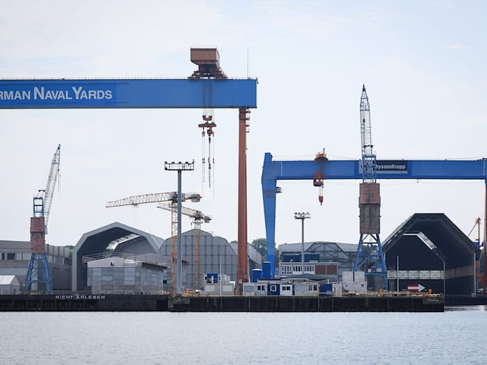 German Naval Yards und TKMS teilen bereits ein Werftgelände. (Archivbild.) / Foto: Christian Charisius/dpa