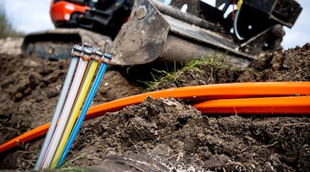 Glasfaserkabel liegen auf einer Baustelle. Finanzminister Albert Füracker (CSU) wirft dem Bund Unterfinanzierung des Gigabit-Förderprogramms vor. / Foto: Sina Schuldt/Deutsche Presse-Agentur GmbH/dpa/ARchivbild