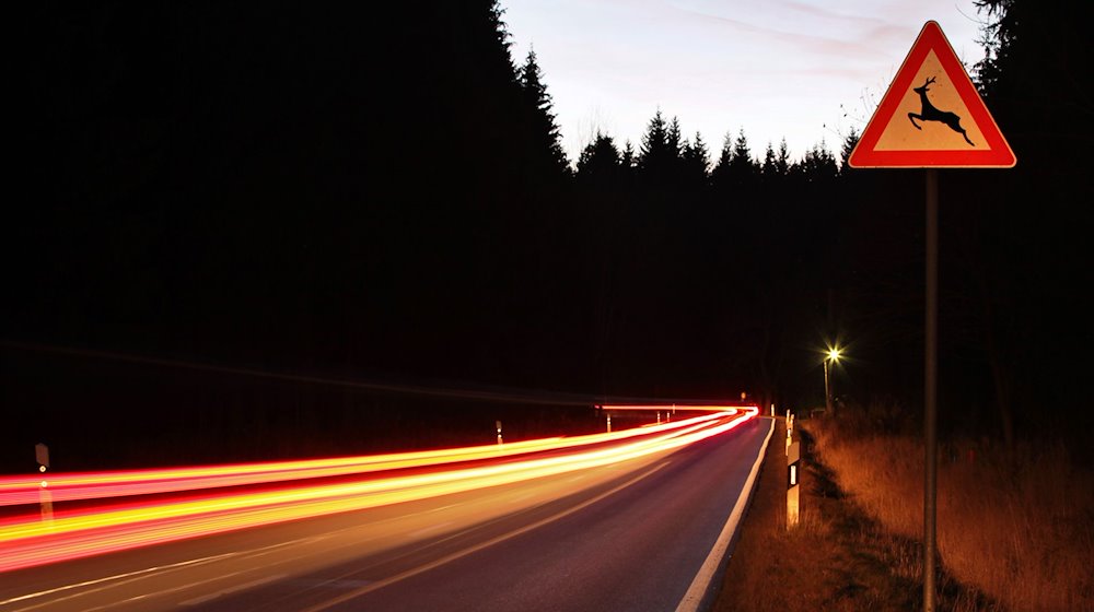 Ein Verkehrsschild warnt vor Wildwechsel an einer Landstraße. / Foto: Jan Woitas/dpa-Zentralbild/dpa/Archivbild