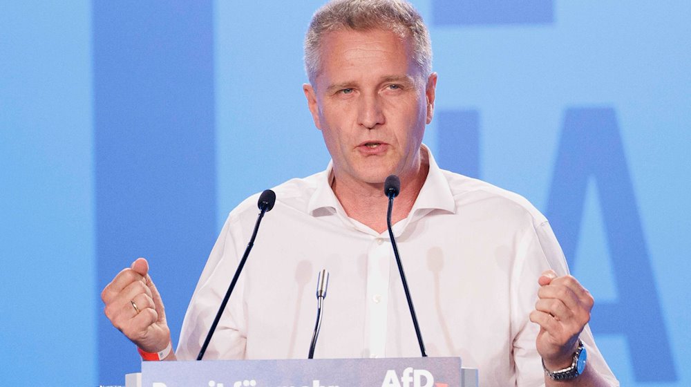 Der Bundestagsabgeordnete Petr Bystron (AfD) spricht bei der Europawahlversammlung der AfD. / Foto: Carsten Koall/dpa