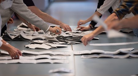 Wahlhelfer und -helferinnen zählen Stimmzettel aus. / Foto: Sebastian Gollnow/dpa/Symbolbild