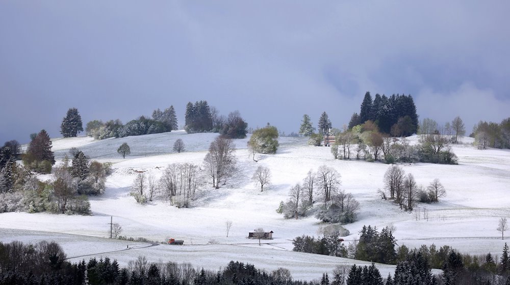 Eine mit Neuschnee bedeckte Landschaft im Landkreis Oberallgäu. / Foto: Karl-Josef Hildenbrand/dpa