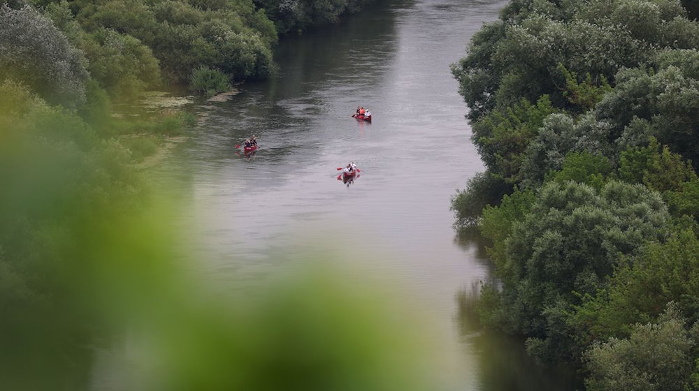 Kanufahrer sind auf einem Fluss in Unterfranken unterwegs. / Foto: Karl-Josef Hildenbrand/dpa