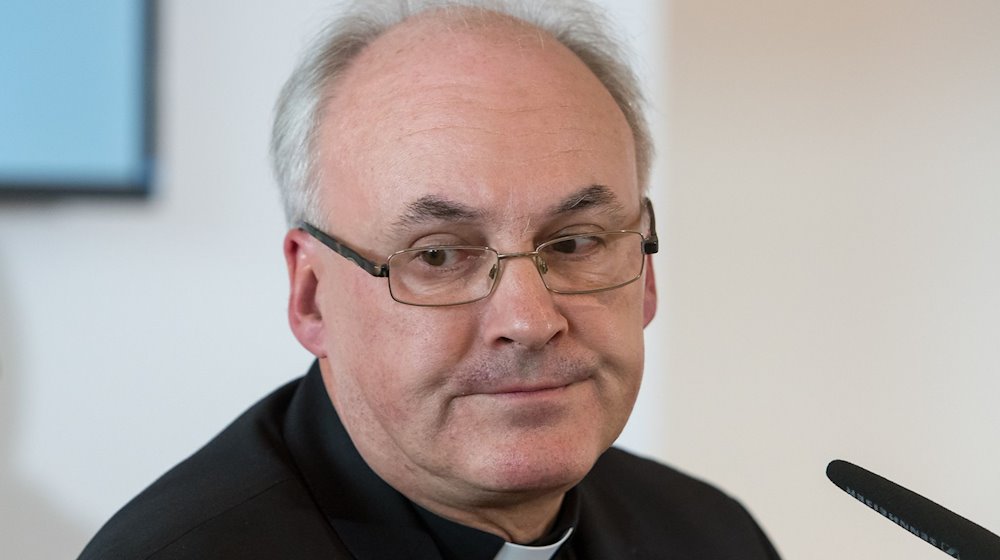 Der Bischof von Regensburg, Rudolf Voderholzer, spricht auf einer Pressekonferenz. / Foto: Armin Weigel/dpa/Archivbild