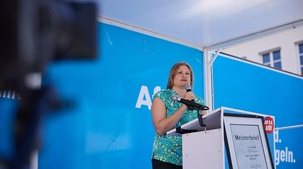 Katrin Ebner-Steiner (AfD) spricht bei einer Europawahlkampfveranstaltung der AfD. / Foto: Tobias C. Köhler/dpa/Archivbild