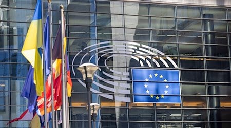 Die Flaggen der europäischen Mitgliedsstaaten wehen vor dem Gebäude des Europäischen Parlaments. / Foto: Thomas Banneyer/dpa