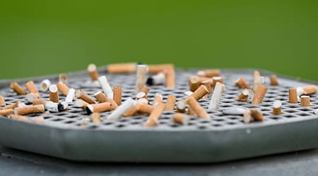 Zigarettenkippen stecken im Aschenbecher eines Mülleimers. / Foto: Arne Dedert/dpa/Symbolbild