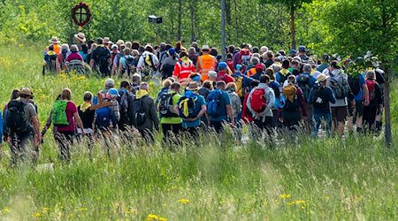 Zahlreiche Pilger starten zur größten Fußwallfahrt Deutschlands. / Foto: Armin Weigel/dpa