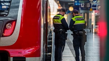Mitarbeiter von DB-Sicherheit stehen neben einem Regionalzug. / Foto: Andreas Arnold/dpa
