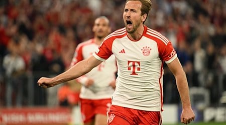 Münchens Harry Kane jubelt über seinen Treffer zum 2:1 per Elfmeter. / Foto: Lukas Barth-Tuttas/dpa