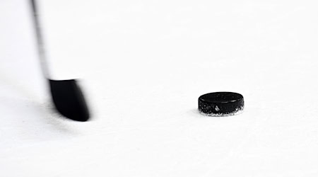 Ein Puck auf der Eisfläche. / Foto: Tobias Hase/dpa
