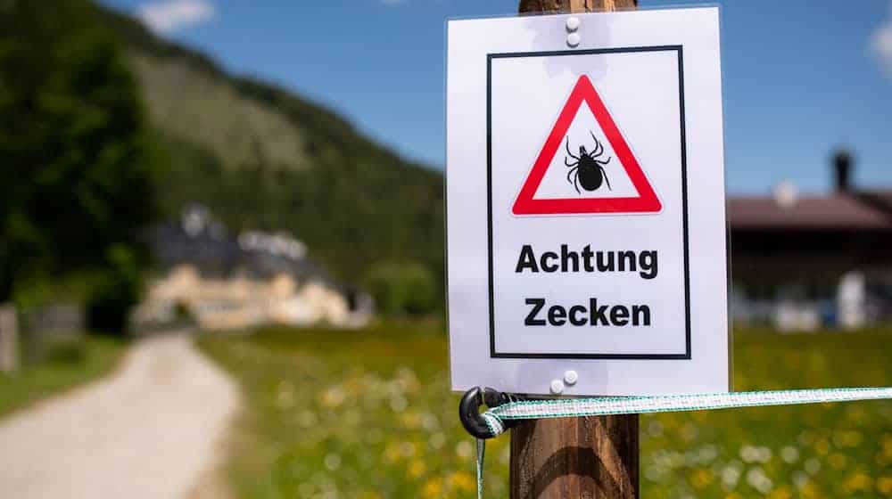 Wer so ein Schild beim Wandern sieht, sollte sich am Abend besonders gut nach Zecken absuchen. / Foto: Sven Hoppe/dpa