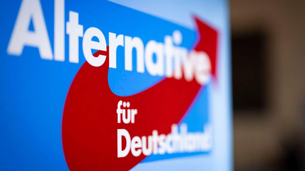 Aufsteller mit dem Schriftzug «Alternative für Deutschland» und dem Logo der AfD. / Foto: Christoph Reichwein/dpa