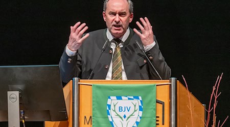 Jagdminister Hubert Aiwanger sprach bei einem Treffen des Jagdverbandes in München. (Archivbild)  / Foto: Armin Weigel/dpa