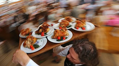 Wirte wollen die Chancen zu mehr Ökoprodukten - etwa Bio-Hendl -  auf dem Oktoberfest prüfen. (Archivfoto) / Foto: picture alliance / Karl-Josef Hildenbrand/dpa