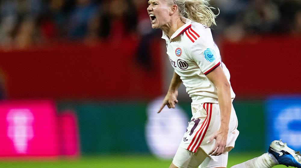 Pernille Harder jubelt nach ihrem Tor zum 3:2 über Arsenal London. / Foto: Sven Hoppe/dpa